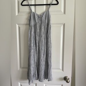 White/Blue Striped Midi Dress